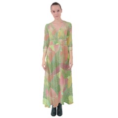 Watercolor Leaves Pattern Button Up Maxi Dress by Valentinaart