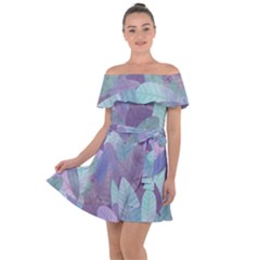 Watercolor Leaves Pattern Off Shoulder Velour Dress by Valentinaart