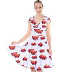 Summer Watermelon Pattern Cap Sleeve Front Wrap Midi Dress by Pakrebo