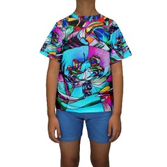 Abstract Flower Painting Kids  Short Sleeve Swimwear by Pakrebo