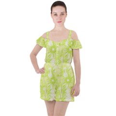 Background Green Star Ruffle Cut Out Chiffon Playsuit by HermanTelo