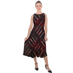 Background Red Metal Midi Tie-back Chiffon Dress by HermanTelo