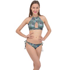 Peacock Feather Pattern Plumage Cross Front Halter Bikini Set by Pakrebo