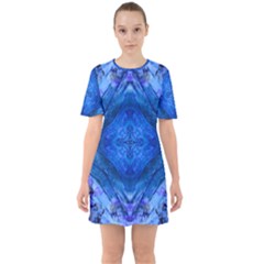 Boho Bohemian Hippie Tie Dye Cobalt Sixties Short Sleeve Mini Dress by CrypticFragmentsDesign