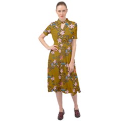 Textile Flowers Pattern Keyhole Neckline Chiffon Dress by HermanTelo