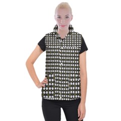 White Flower Pattern On Yellow Black Women s Button Up Vest by BrightVibesDesign