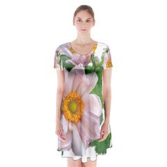 Flowers Anemone Arrangement Cut Out Short Sleeve V-neck Flare Dress by Simbadda