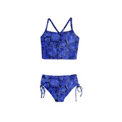 Neon Abstract Cobalt Blue Wood Girls  Tankini Swimsuit by Bajindul