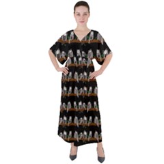 Cute Owl Pattern V-neck Boho Style Maxi Dress by bloomingvinedesign