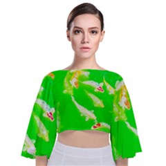 Koi Carp Scape Tie Back Butterfly Sleeve Chiffon Top by essentialimage