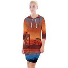 African Background Quarter Sleeve Hood Bodycon Dress by Simbadda