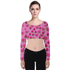 Watermelons Pattern Velvet Long Sleeve Crop Top by bloomingvinedesign