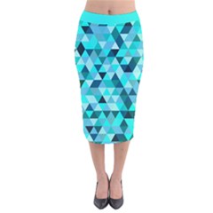 Teal Triangles Pattern Velvet Midi Pencil Skirt by LoolyElzayat