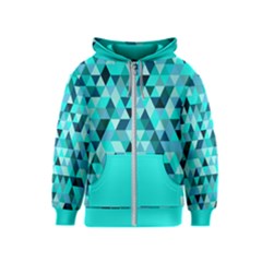 Teal Triangles Pattern Kids  Zipper Hoodie by LoolyElzayat