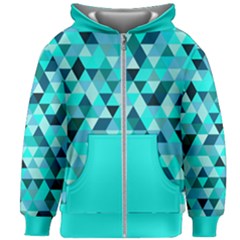 Teal Triangles Pattern Kids  Zipper Hoodie Without Drawstring by LoolyElzayat