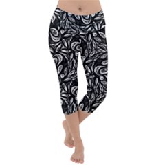 Fabric Pattern Flower Lightweight Velour Capri Yoga Leggings by Bajindul