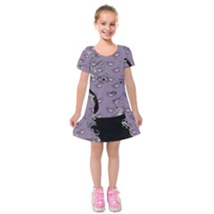 Wide Eyed Girl Grey Lilac Kids  Short Sleeve Velvet Dress by snowwhitegirl