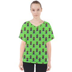 Nerdy 60s  Girl Pattern Green V-neck Dolman Drape Top by snowwhitegirl