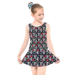 Heart Skeleton Face Pattern Black Kids  Skater Dress Swimsuit by snowwhitegirl