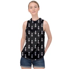 Heart Skeleton Pattern High Neck Satin Top by snowwhitegirl