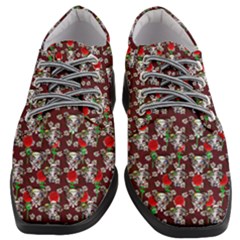 Heart Skeleton Face Pattern Burgundy Women Heeled Oxford Shoes by snowwhitegirl