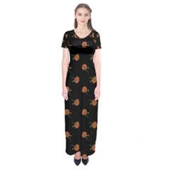 Peach Rose Black Short Sleeve Maxi Dress by snowwhitegirl