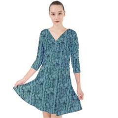 Knitted Wool Blue Quarter Sleeve Front Wrap Dress by snowwhitegirl