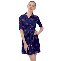 Red Rose Blue Belted Shirt Dress by snowwhitegirl