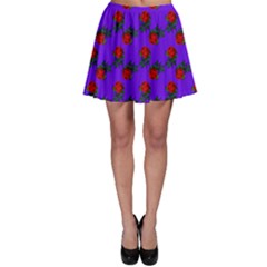 Red Roses Blue Purple Skater Skirt by snowwhitegirl