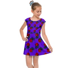 Red Roses Blue Purple Kids  Cap Sleeve Dress by snowwhitegirl