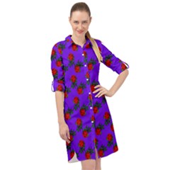 Red Roses Blue Purple Long Sleeve Mini Shirt Dress by snowwhitegirl