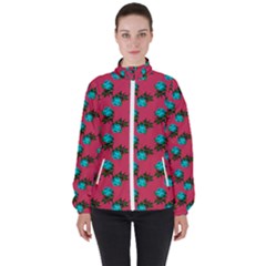 Blue Roses Pink Women s High Neck Windbreaker by snowwhitegirl