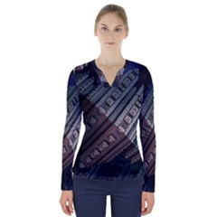 Fractals 3d Graphics Shapes V-neck Long Sleeve Top by Simbadda