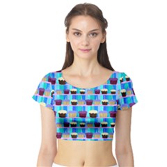 Cupcakes Pattern Short Sleeve Crop Top by bloomingvinedesign