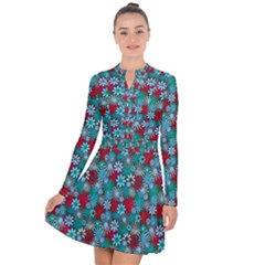 Red And Blue Green Floral Pattern Long Sleeve Panel Dress by bloomingvinedesign