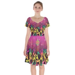 Dancing Colorful Disco Short Sleeve Bardot Dress by Bajindul