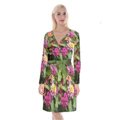 Summer Lantana W Bee Long Sleeve Velvet Front Wrap Dress by Riverwoman