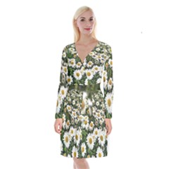 Columbus Commons Shasta Daisies Long Sleeve Velvet Front Wrap Dress by Riverwoman