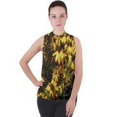 Echinacea Paradoxa Mock Neck Chiffon Sleeveless Top by Riverwoman