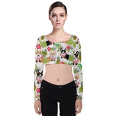 Corgis Pattern Velvet Long Sleeve Crop Top by Sudhe