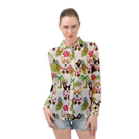 Corgis Pattern Long Sleeve Chiffon Shirt by Sudhe