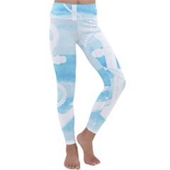 Anchor Watercolor Painting Blue Kids  Lightweight Velour Classic Yoga Leggings by Sudhe