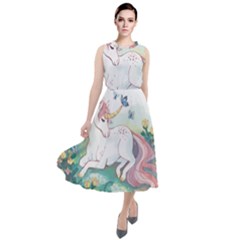 Illustration Vector Unique Unicorn Round Neck Boho Dress by Sudhe