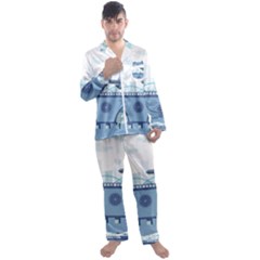 Blue City Building Fantasy Men s Satin Pajamas Long Pants Set by Sudhe