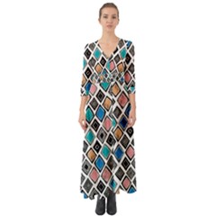 Diamond Shapes Pattern Button Up Boho Maxi Dress by Sudhe