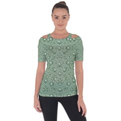 Baroque Green Pearls Ornate Bohemian Shoulder Cut Out Short Sleeve Top by pepitasart