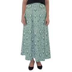 Baroque Green Pearls Ornate Bohemian Flared Maxi Skirt by pepitasart