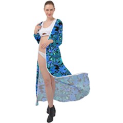 Fall Leaves Blue Maxi Chiffon Beach Wrap by bloomingvinedesign