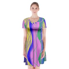 Wavy Scribble Abstract Short Sleeve V-neck Flare Dress by bloomingvinedesign