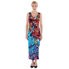 Graffiti Wall Mural Painting Arts Fitted Maxi Dress by Simbadda